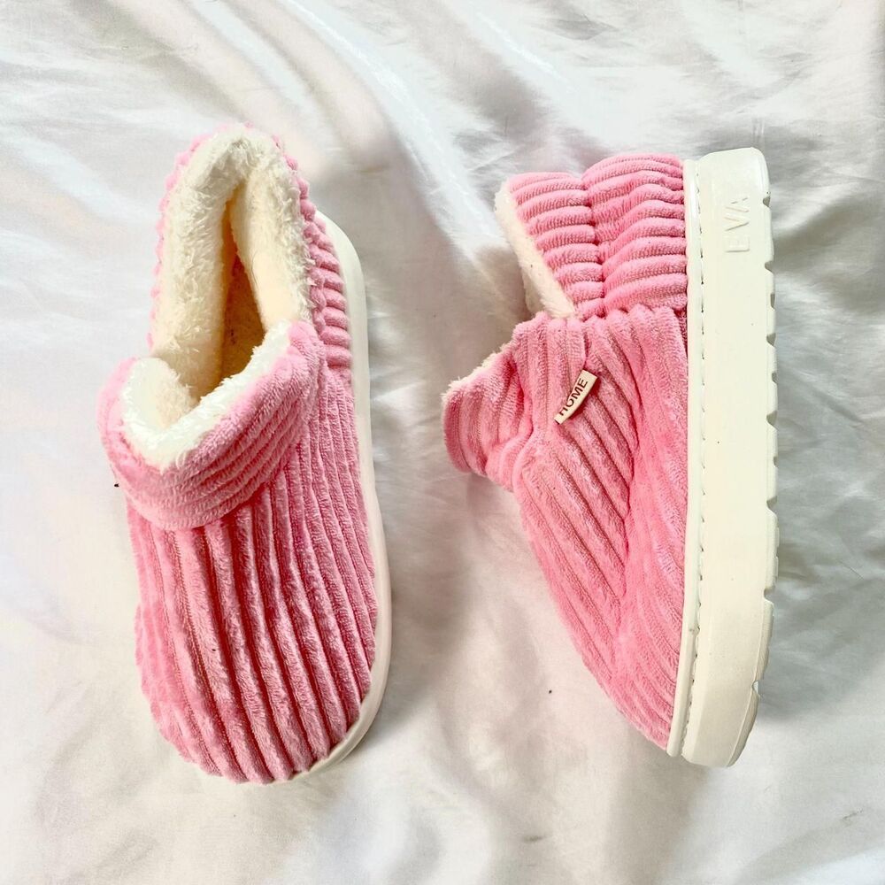NEW Cute Coquette Bright Pink Soft Corduroy House Shoe Slippers US 7 / 8